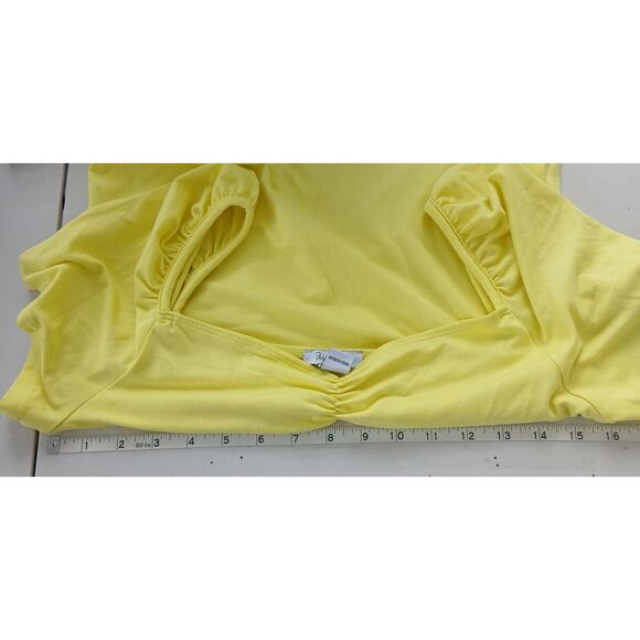 ReVamped Yellow Sweetheart Puff Sleeve Top Womens LG Y2K Flirty Preppy Cottage - Picture 6 of 8